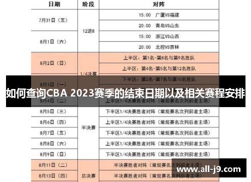 如何查询CBA 2023赛季的结束日期以及相关赛程安排 如何查询CBA 2023赛季的结束日期以及相关赛程安排